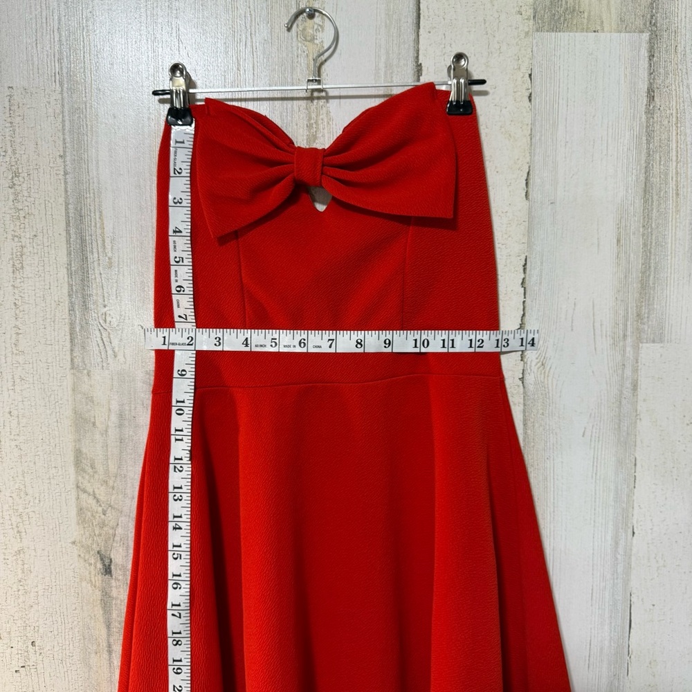 Strapless Red Dress Cut Out Bow Detail Mini Size Small - Picture 5 of 9